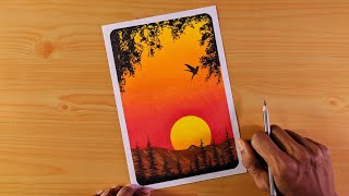 Sunset Scenery - Oil Pastels Drawing for beginners | Nature Landscape | - Art Artistry