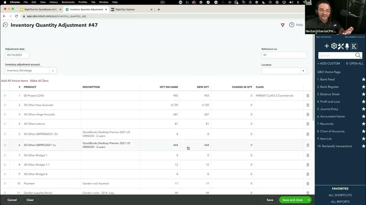 RightTool PRO Adjust Inventory Quantities in Batch in Quickbooks Online YouTube