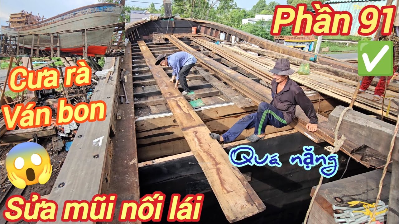 Sửa tàu cá p91☆Xem thợ cưa rà ván bon và đóng ván ốp cabin