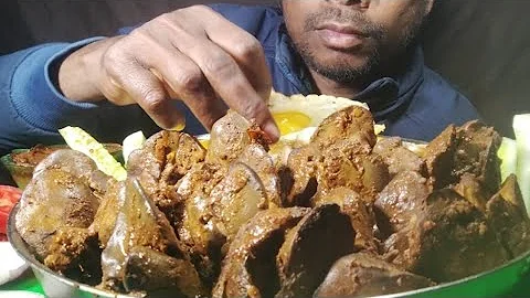 ASMR MUKBANG Chicken Liver curry Egg Fry Extra grevy Rice Salad 😋