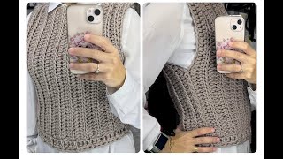 easy crochet vest tutorial فيست شتوي بخيط سميك سهل جدا وسريع