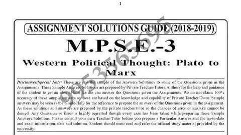 IGNOU MPSE 003 solved assignment 2018-19 | Western Political Thought: Plato to Marx