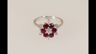 Exceptional Vintage 18ct White Gold Ruby & Diamond Flower Cluster Ring        #5185