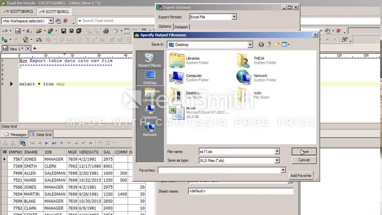 Export Table Data Into Excel File Using Toad
