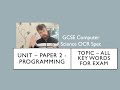 GCSE Computer Science OCR - Programming Paper - All key words