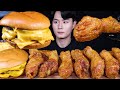 트리플 치즈버거 허니콤보 치킨 먹방ASMR MUKBANG TRIPLE CHEESEBURGERS &amp; FRIED CHICKEN チキンチーズバーガー eating sounds