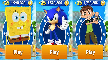 Sonic Dash vs Ben 10 Up To Speed vs Tag with Ryan SpongeBob All Characters