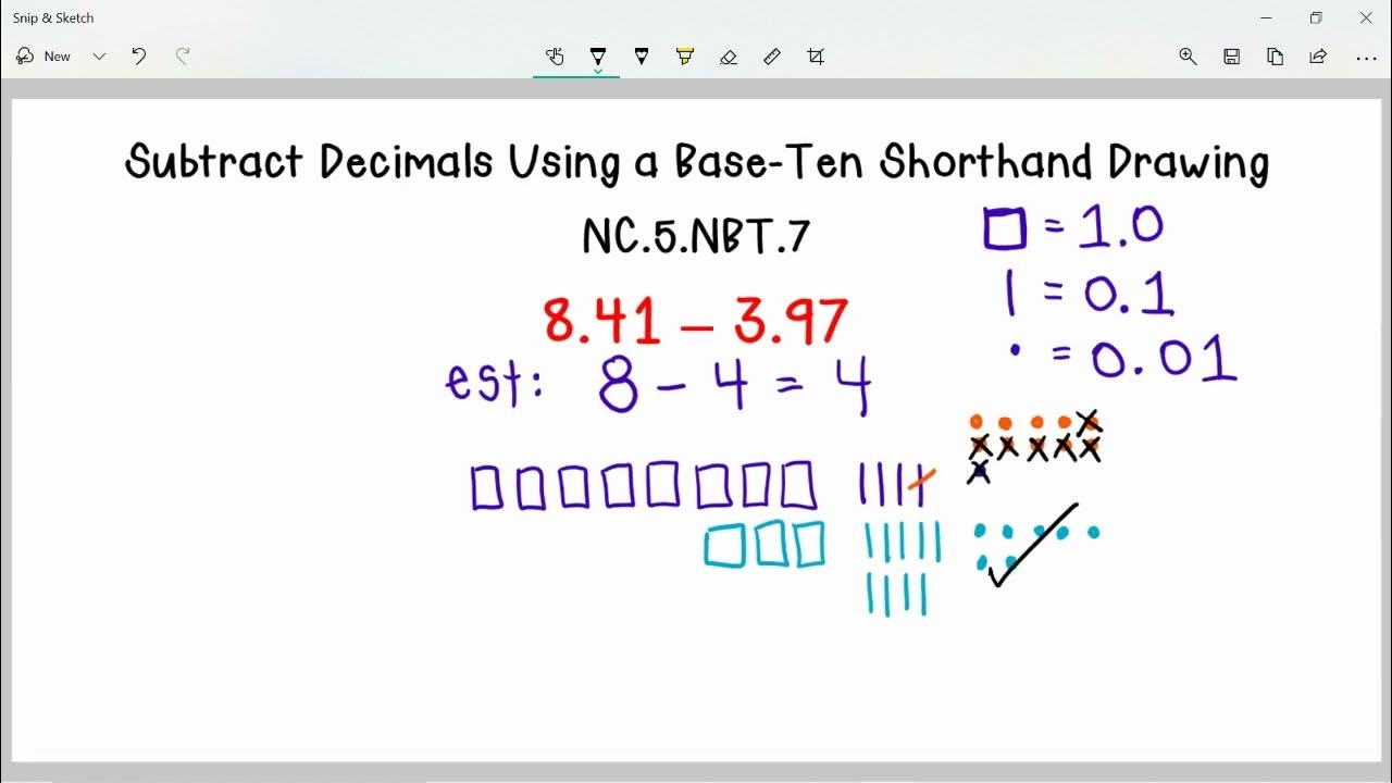 ES 5 Math Subtract Decimals Using a Base Ten Shorthand Drawing - YouTube