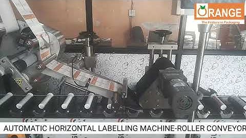 AUTOMATIC HORIZONTAL STICKER LABELLING MACHINE WITH ROLLER CONVEYOR