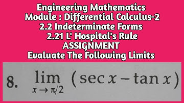 Indeterminate Forms | Assignment | Evaluate The Limits Limit x TendsTo (π÷2) (sec x - tan x)