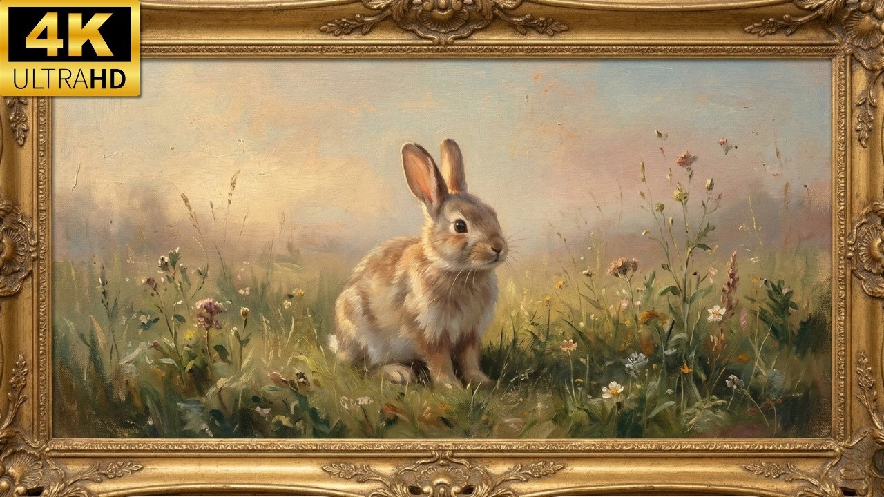 Vintage Easter Bunny Frame TV Art | 4K UHD Gold Framed Screensaver