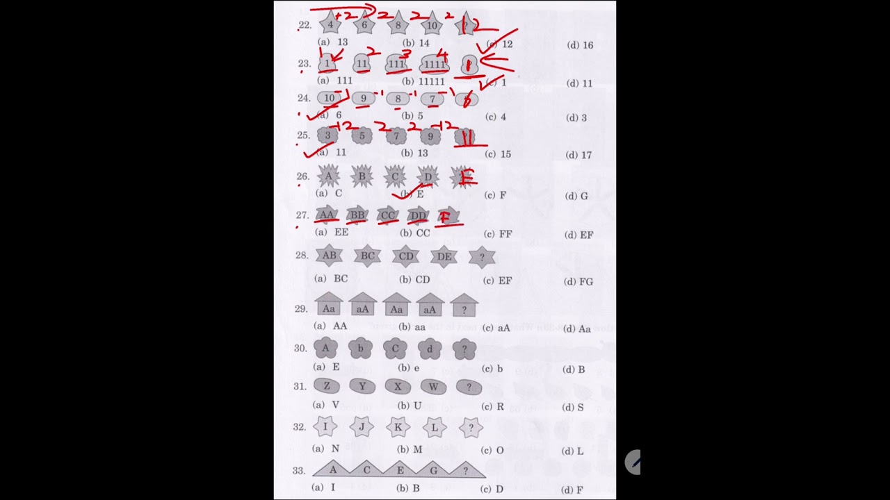 Reasoning Olympiad Grade 1 Patterns Level 1 Q.22 to Q.33 Math and logic puzzles 