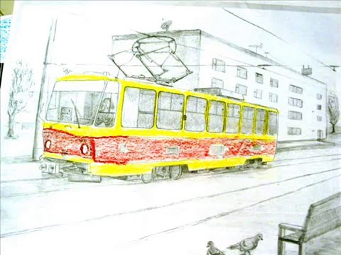 Трамвай как нарисовать для детей карандашом поэтапно
