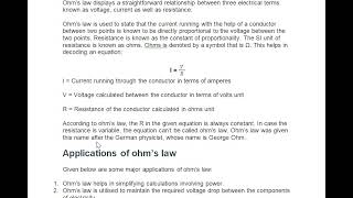 OHMS LAW AND ITS APPLICATIONS