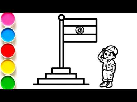 Indian Flag 🇮🇳 Drawing for Kids | Easy Tiranga Flag Drawing Step by Step | Independence Day Drawing