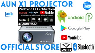 AUN X1 Projector Widevine L1 Certified Voice Control Remote Dolby Audio WiFi Bluetooth 8K decoding