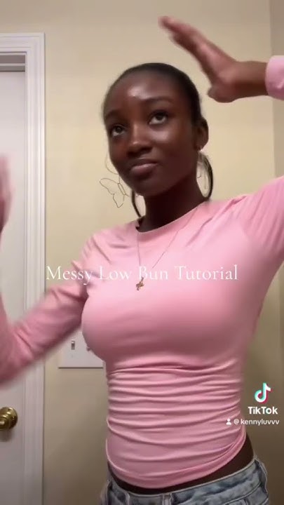  Messy Low Bun Tutorial on short straight hair #silkpressonnaturalhair # ...