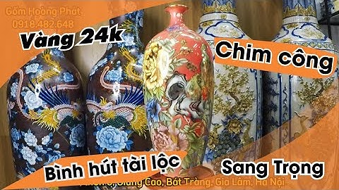 Bình hút lộc vẽ vàng Chim công vẽ vàng cao cấp, miệng loe thù tài lộc, kích may mắn cho gia chủ