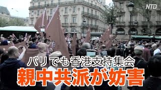 パリでも香港支持集会 親中共派が妨害｜香港デモ｜パリ｜中国人留学生