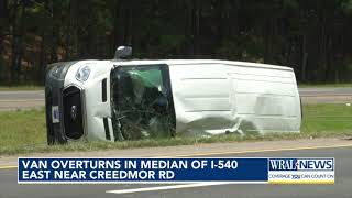 Van overturns in Median off of I-540 east near Creedmoor Road