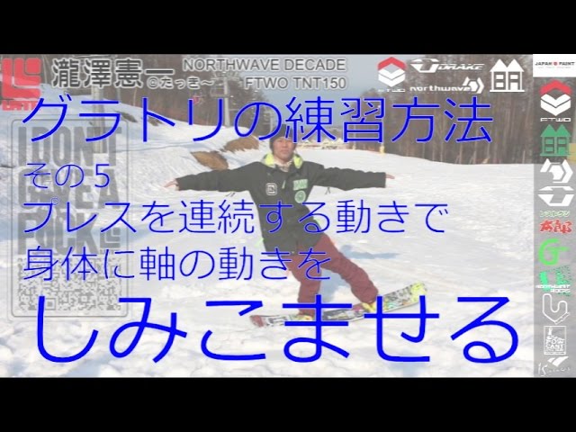 グラトリのおすすめの練習方法 その5 つづきは発売中の初心者向けグランドトリックスノーボードハウツーDVD【レイトキャンプ・虎の巻1ノーリーフロント360編】をご覧ください♪