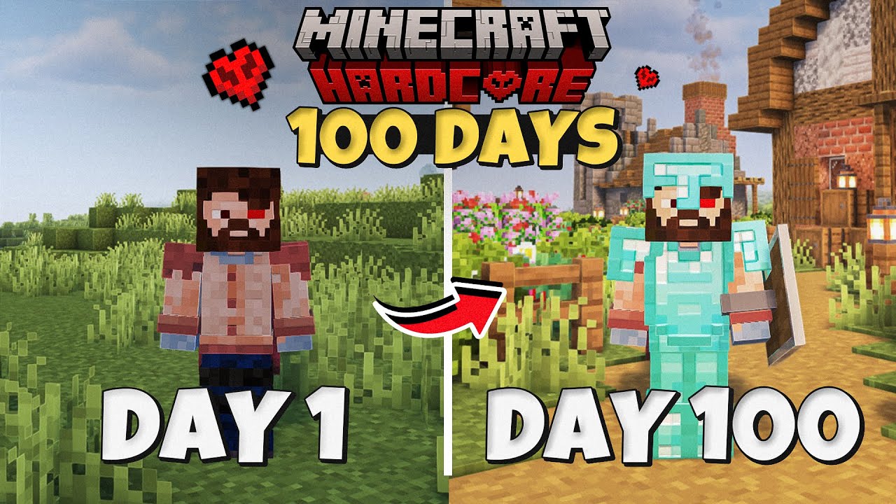 Minecraft Hardcore 100 Days بەسەر بردنی ١٠٠ رۆژ لە ماینکرافت هاردکۆر