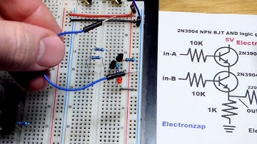NPN BJT based AND logic gate using 2N3904 bipolar junction transistors and an LED