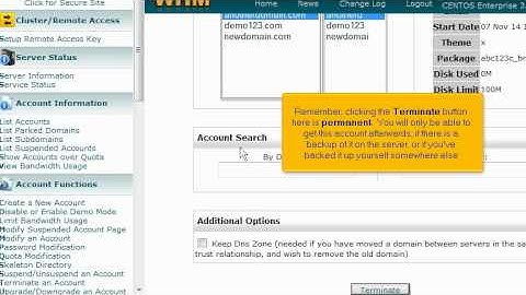 micfo | how to terminate an account in WebHostManager (WHM)