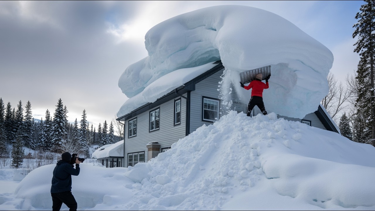 Idiotische Schneeräumung: Massive Dachlawine | Extrem gefährlicher Schneepflug versagt