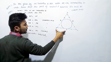 In the given figure, an isosceles triangle ABC with AB=AC, Circumscribe a circle.Prove that point of