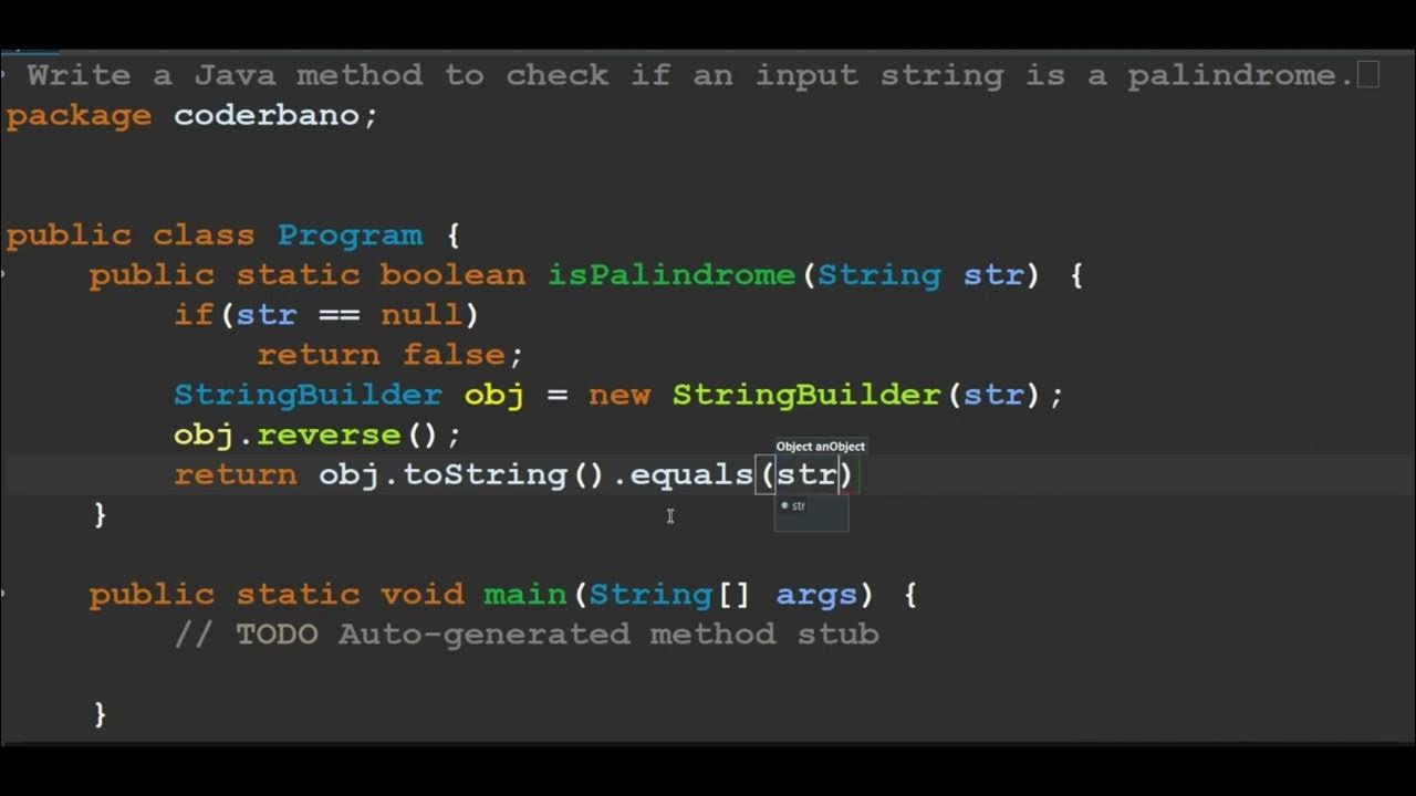 Write a Java method to check if an input string is a palindrome | Java ...