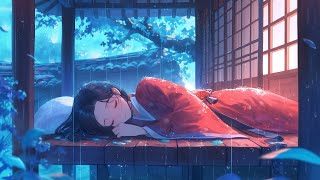 Healing Japanese Piano with Rain Sounds & Soft Thunder - Healing Sleep Music for Stress Relief