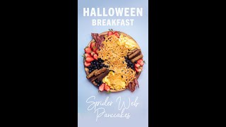 Kid Friendly Halloween Breakfast Spider Web Pancakes And Donut Hole Spiders
