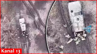 Large number of Russian soldiers escaping from equipment and ran into forest were targeted by drone