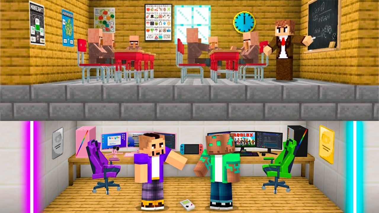 Hice una Habitación Gaming Secreta para Esconderme en la Escuela en Minecraft!