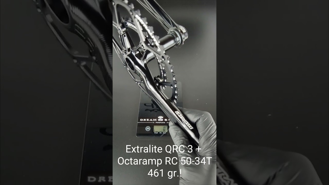Extralite QRC 3 cranks with Octaramp RC 50-34T chainrings, 461 grams!