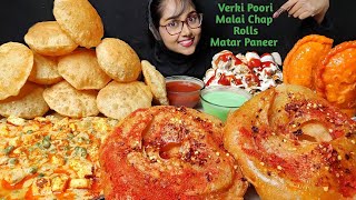 Eating Poori, Matar Paneer, Varki Puri, Malai Chaap Rolls | Big Bites | Asmr Eating | Mukbang