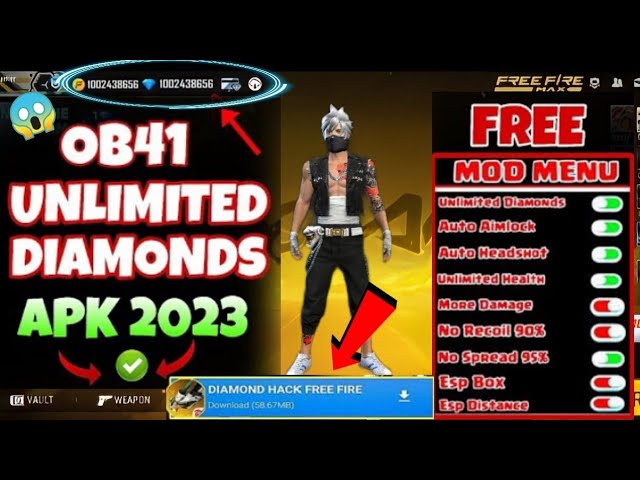 FREE FIRE NEW UNLIMITED DIAMONDS MOD MANU 💎 OB41 NEW UPDATE APK 2023  DIAMOND HACK FF LATEST VERSION 