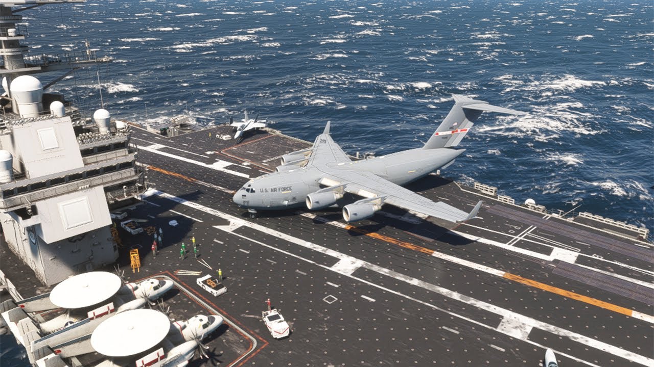Crazy Takeoff! Heavy-lift C-17 takes off from aircraft carrier like a light plane!