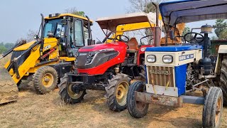Jcb 3dx Backhoe Loader Machine Loading Red Soil In Mahindra and Swaraj Tractor | Jcb and Tractor