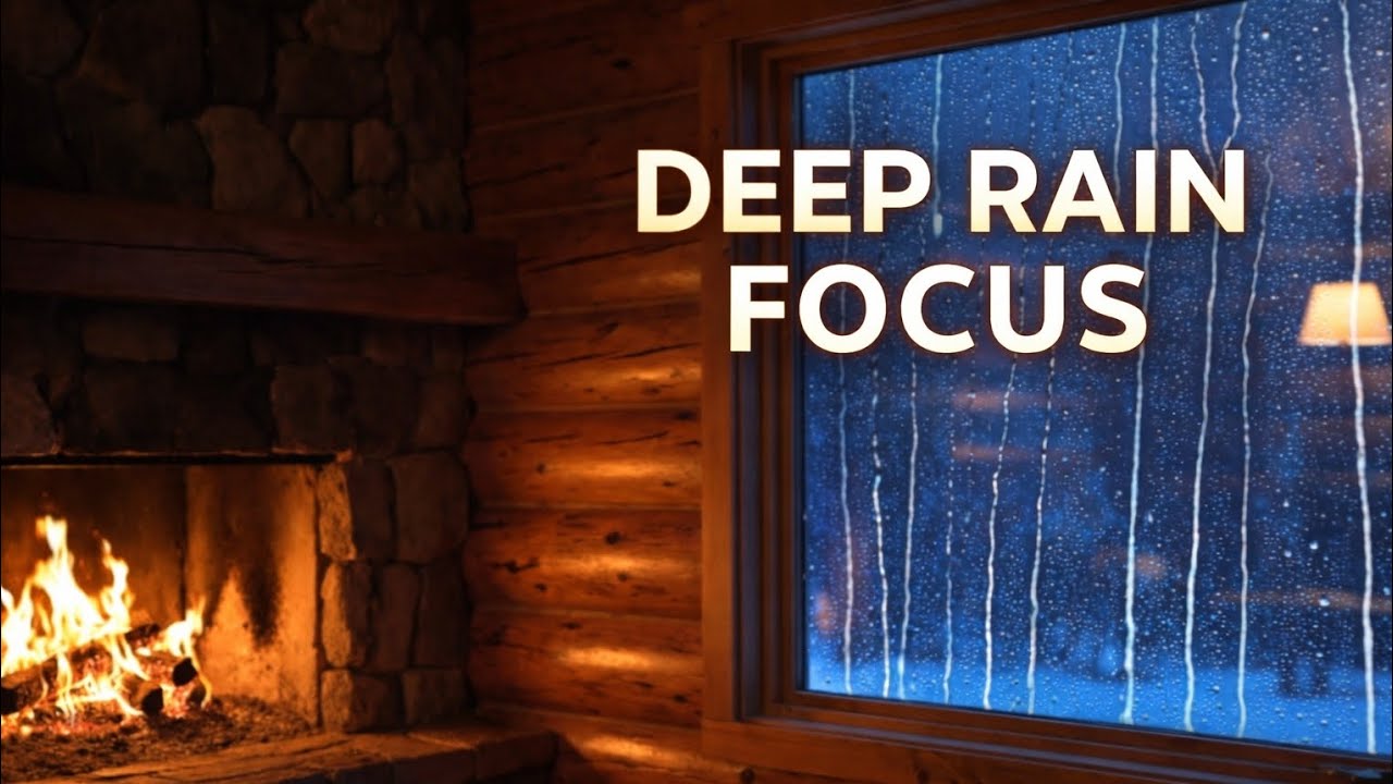 Deep Rain Focus Fireplace Ambience for Studying & Deep Work (1 Hour Loop)