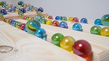 マーブルレースASMR☆木製ブロック＋ ベンチの溝オリジナルコース　HABAスロープ　小さな大工さん　綺麗なビー玉がいっぱい