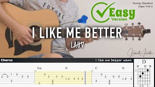 Video thumbnail of "I Like Me Better (Easy Version) - Lauv | Fingerstyle Guitar | TAB + Chords + Lyrics"
