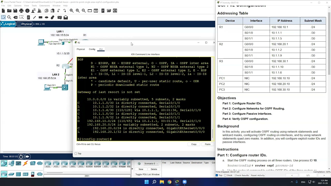 Lab 2.2.13 - Packet Tracer - Point-to-Point Single-Area OSPFv2 Configuration