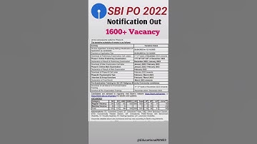 SBI PO 2022 Notification Out||1600+ Vacancy #sbi #po #shorts