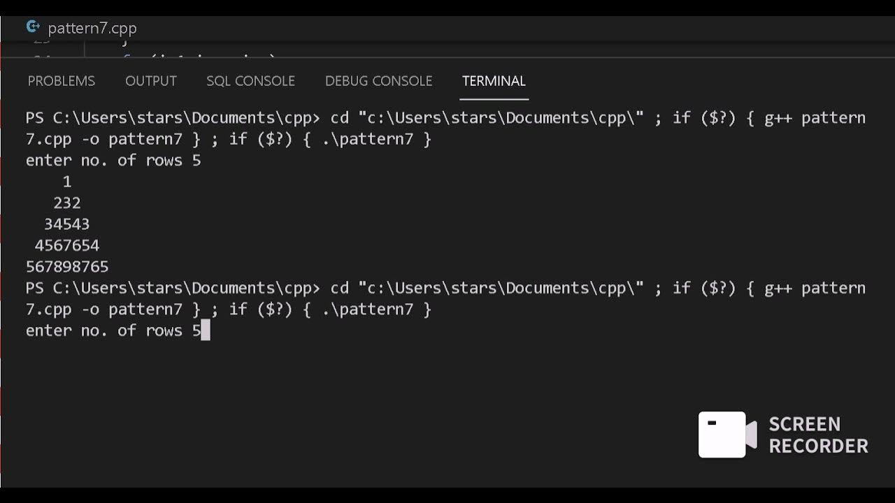 cpp program to print pattern like 1 232 34543 232 1 // practice of ...