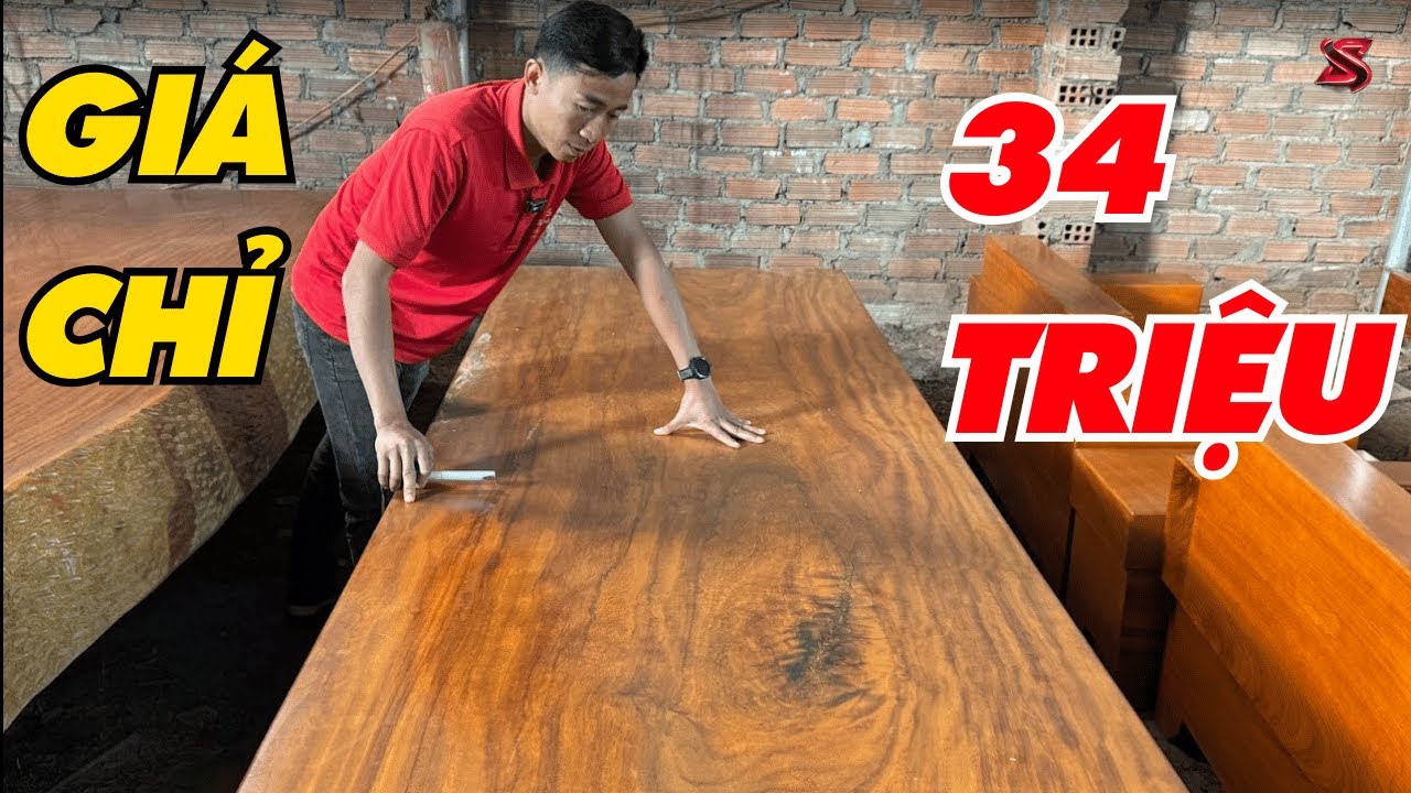 Bàn Ăn Gỗ Cẩm Hồng Nguyên Khối 3m04 – Giá 34 Triệu, Kịp Dùng Tết | Sơn Sập Gỗ