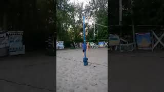 Beach volleyball, unexpected fist bump.