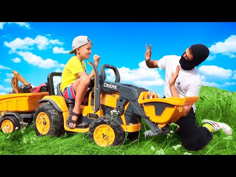 Funny Alex ride on Excavator Power Wheels. Car Toy Excavator Play