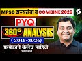MPSC Rajyaseva &amp; Combine 2026 | PYQ History  360° Analysis (2016–2026) | Must Watch